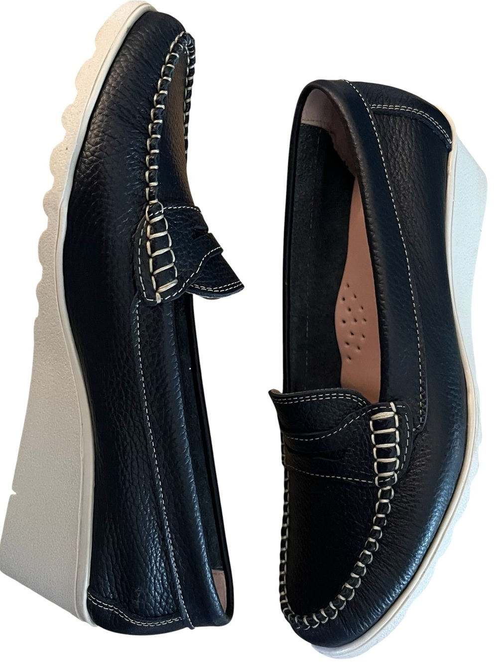 Ladies Navy Leather Wedge Loafers size 40 - Picture 4 of 9